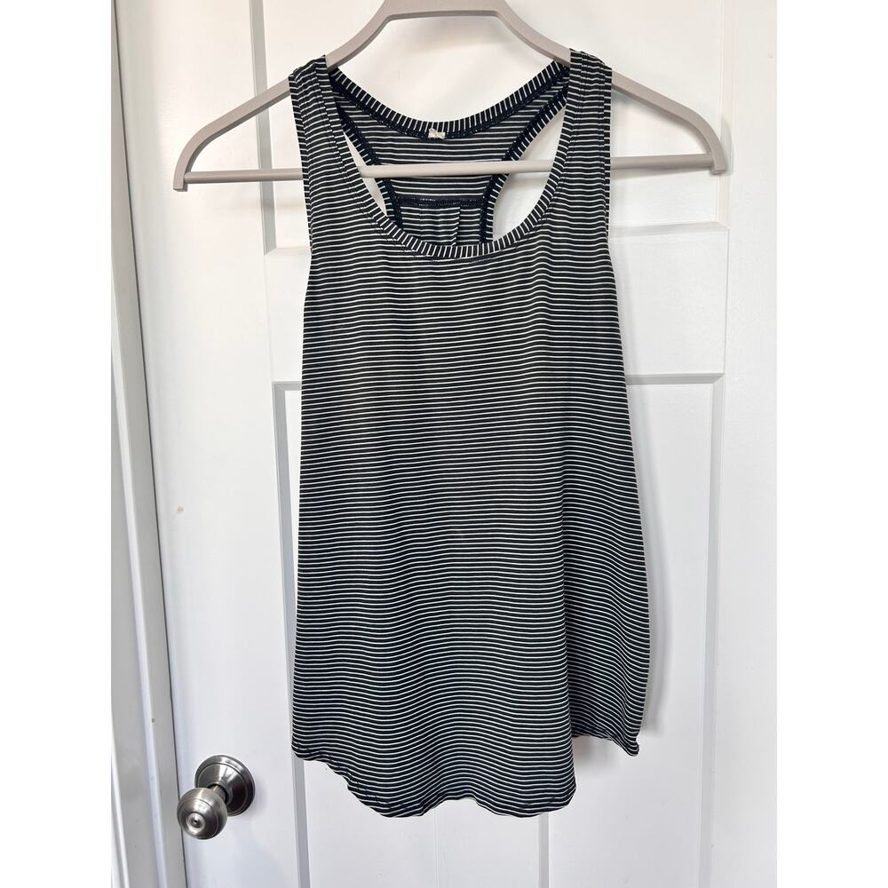 Lululemon Women's Striped Tank Top Black Jelly Logo Running Activewear